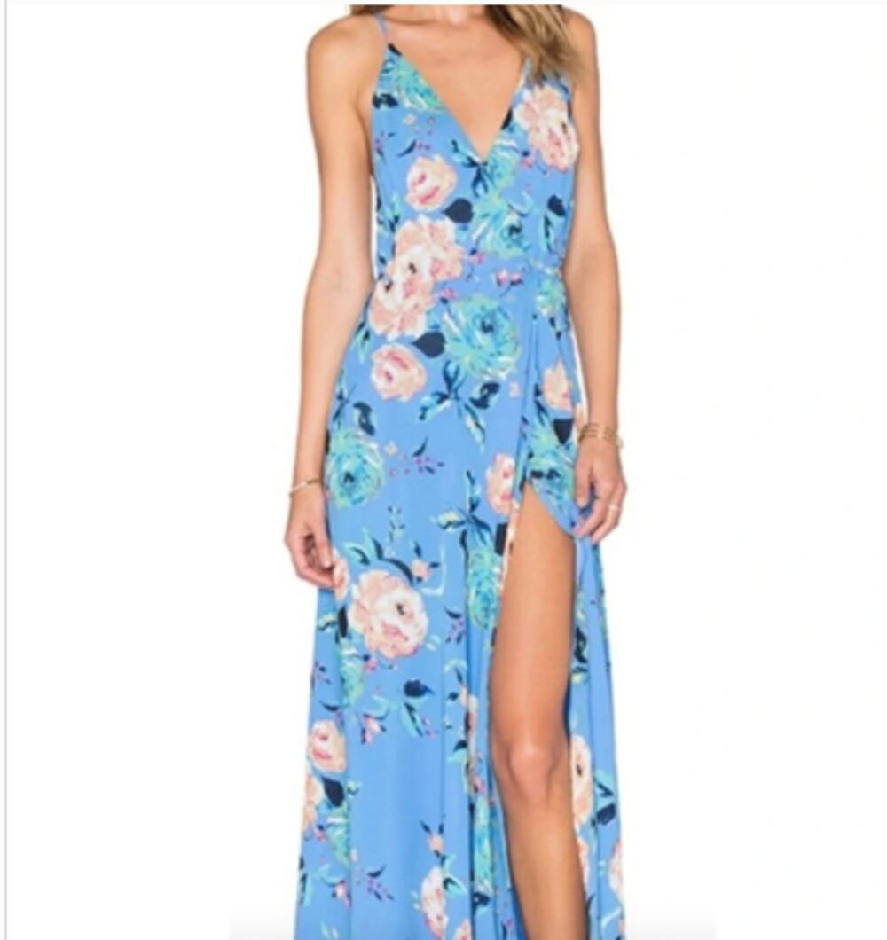 Yumi Kim Blue Multicolor Rush Hour Floral V-Neck Wrap Maxi Dress Size S
